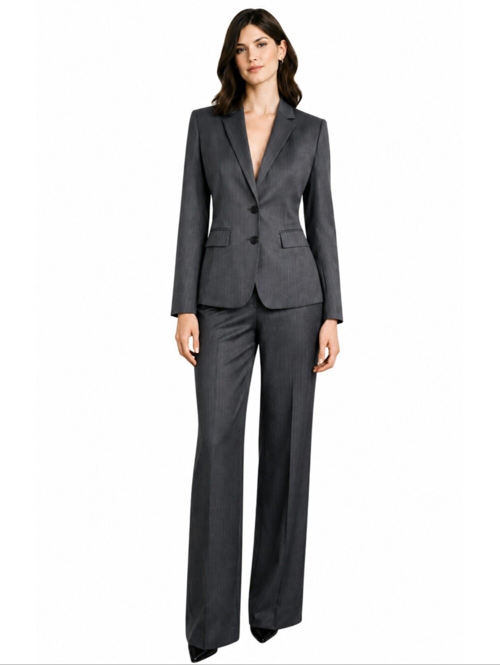 LOFT Gray & Light Blue Pinstripe Two Piece Pantsuit Set